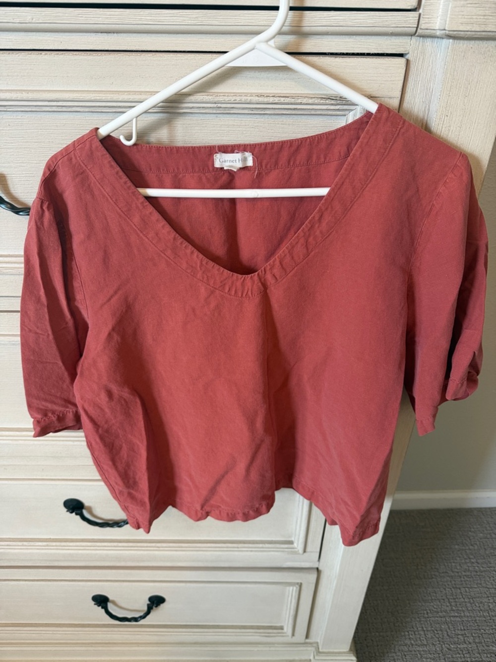 Garnet Hill Rust-Red V-Neck Cotton Blouse